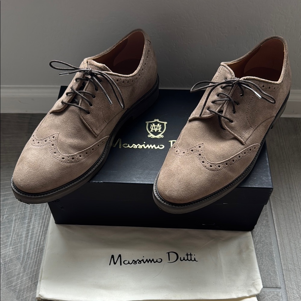 Massimo Dutti Tan Suede Derby Shoes